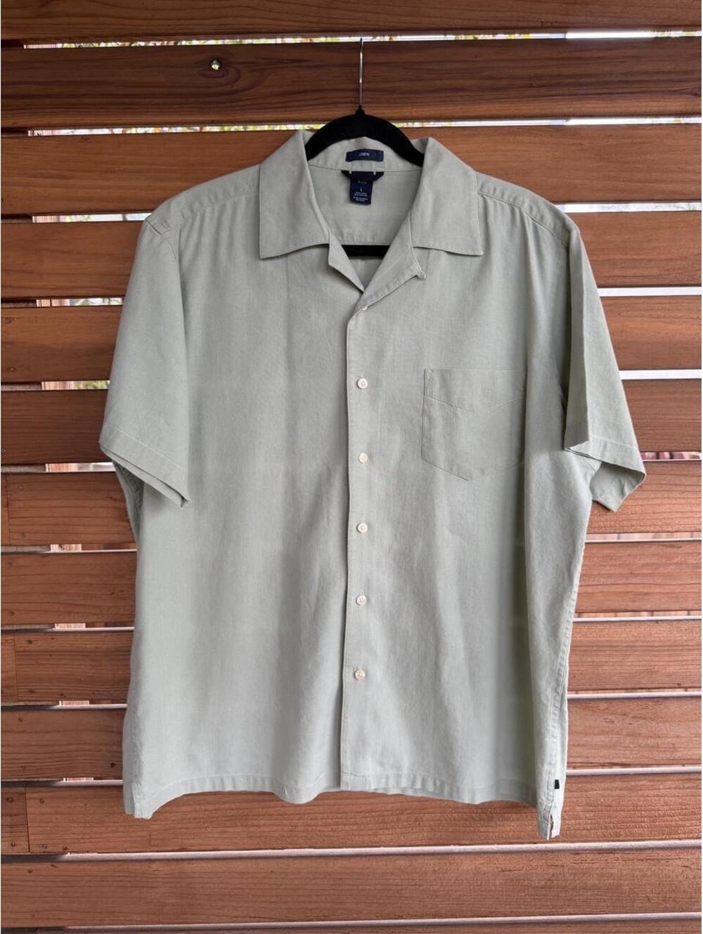 Gap Men's Linen-blend Camp Collar Large Short Sleeve Button Down